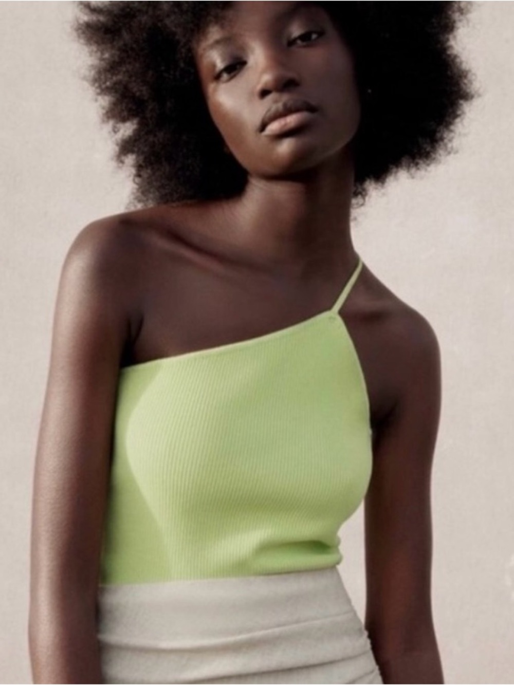 Worn once fluorescent lime Zara Asymmetrical One-Shoulder Ribbed Tank Top